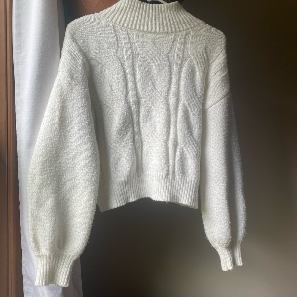 Cozy White Cable Knit Sweater - Picture 1 of 6